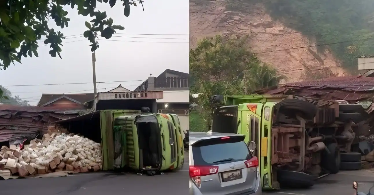 Tragedi di Gedung Air Bandar Lampung Truk Hino Tergelincir dan Menghantam Tiga Kios Warga
