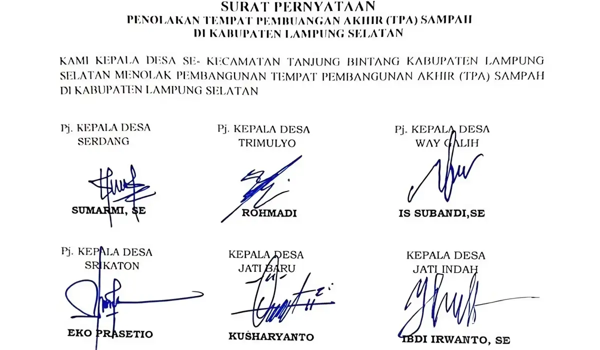 Dukungan Padu Kades di Lampung Selatan untuk Menolak Pembangunan TPA Sampah di Daerahnya