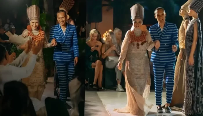 Keanggunan Sulam Jelujur Istri Bupati Pesawaran Mempesona dalam Bali Fashion Parade 2023
