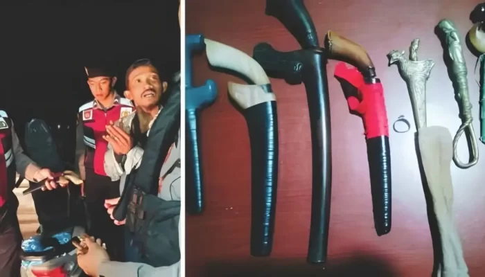 Pria Misterius Dibekuk Polisi setelah Terbukti Membawa Tiga Badik dan Lima Keris, Mengaku Sebagai Dukun di Pagelaran Utara Pringsewu