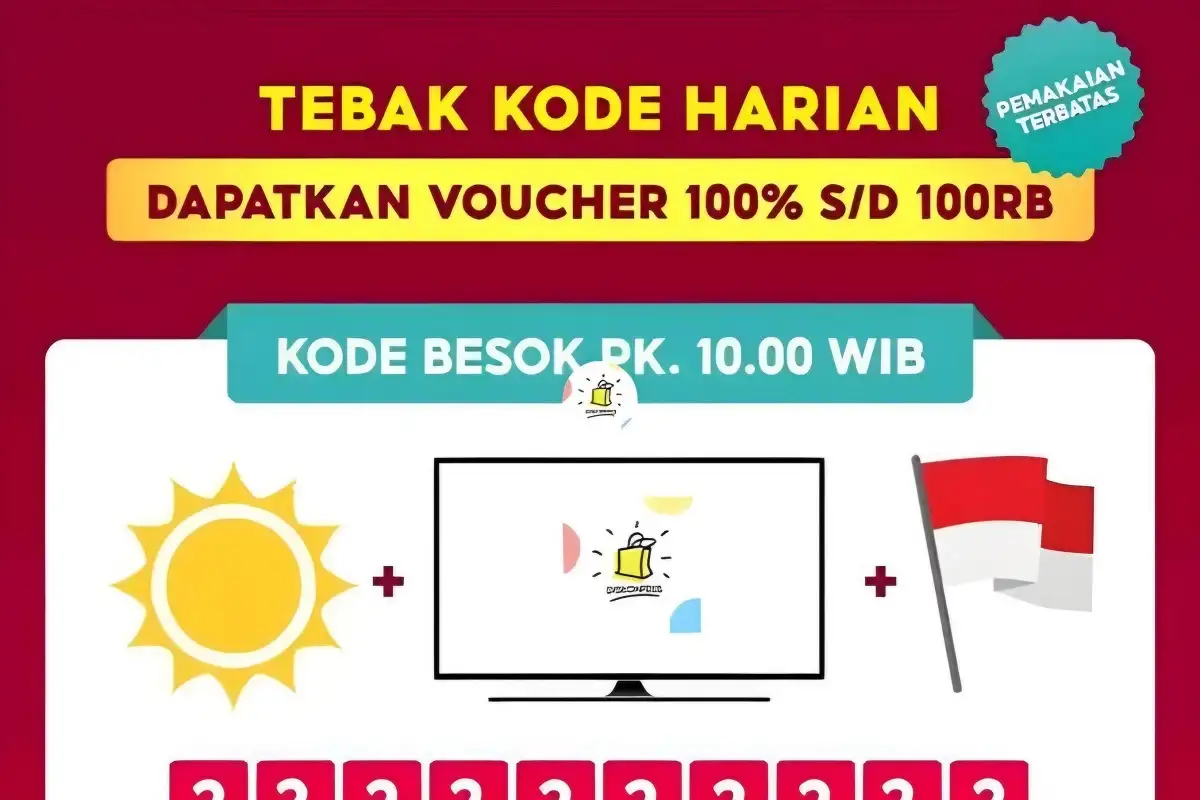Jawaban Tebak Gambar Kode Voucher Badai Shopee Hari Ini, Rabu 16 Agustus 2023 Cluenya Bendera Merah Putih