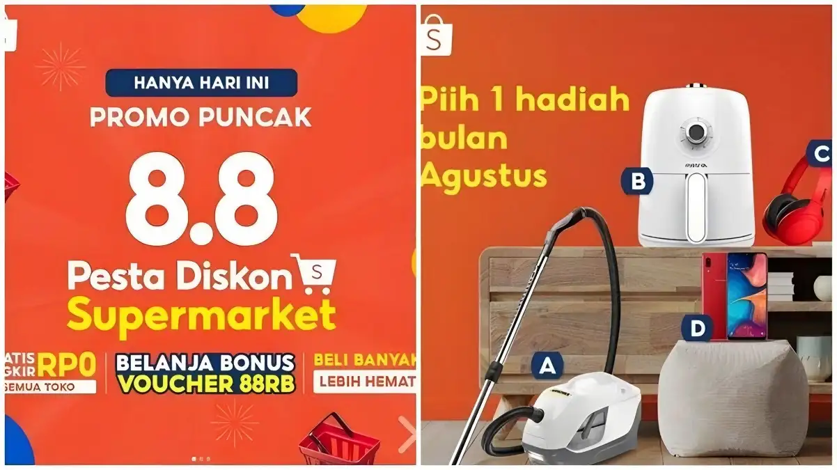 SPECIAL! Puncak 8.8 Shopee hari ini, 8 Agustus 2023 X7 Smartphone Rp.88 + semua di Shopee diskon 50% tiap jam