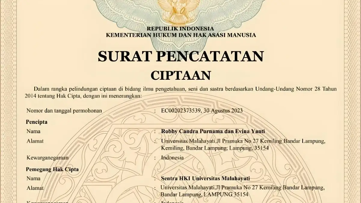 Universitas Malahayati Tambah Delapan Koleksi Sertifikat Hak Cipta, ini Daftarnya