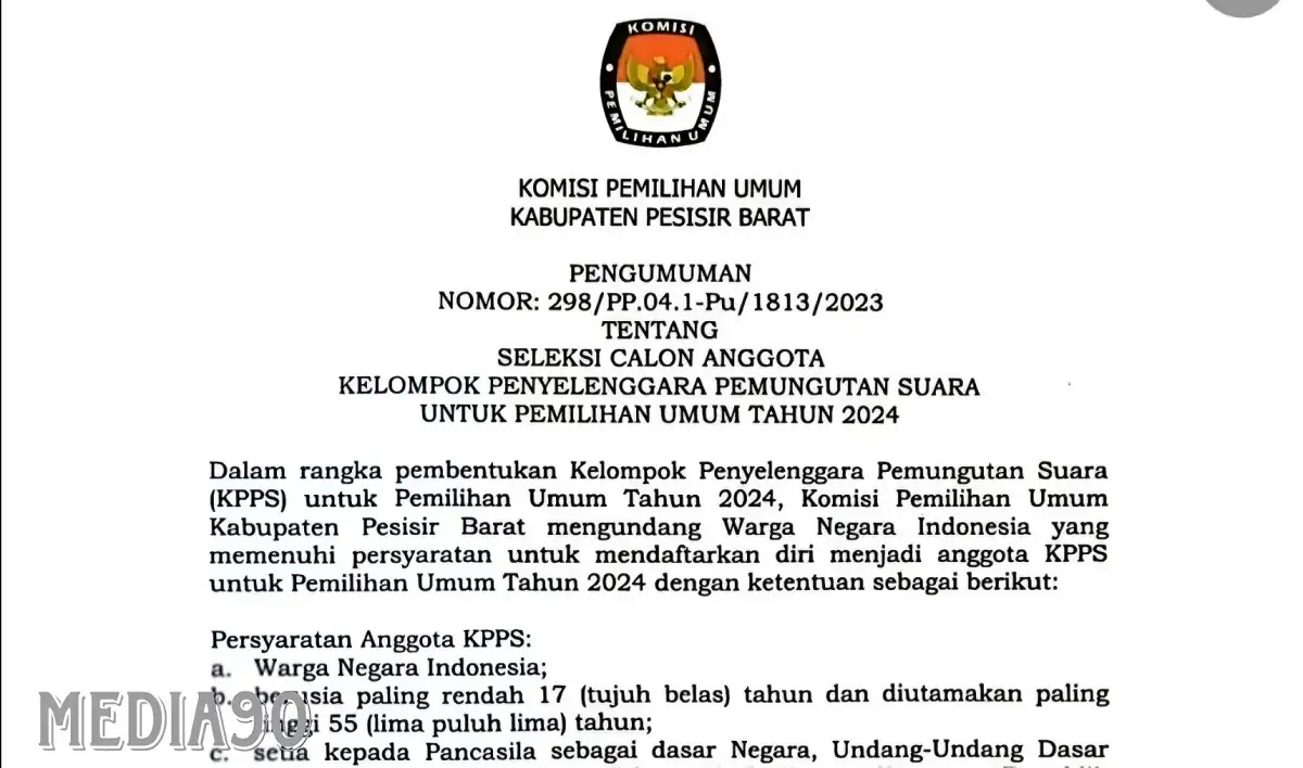 Sambut Pemilu 2024, KPU Pesisir Barat Buka Pendaftaran Rekrutmen KPPS, ini Syaratnya