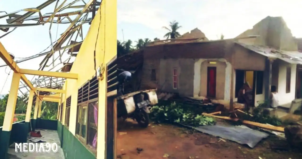 Puting Beliung Terjang Desa Baru Ranji Merbau Mataram Lampung Selatan, 69 Rumah Rusak dan Satu Warga Luka