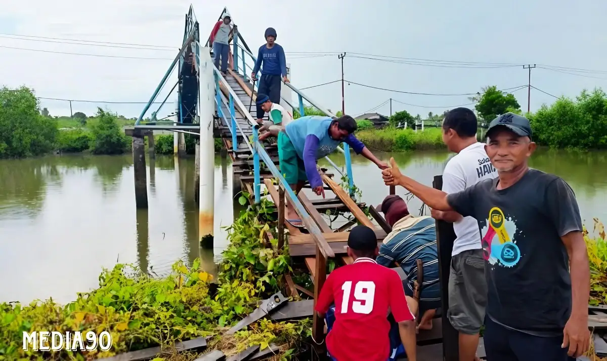 Lapuk Dimakan Usia, Petambak Dipasena di Kampung Bumi Sentosa Kompak Perbaiki Jembatan