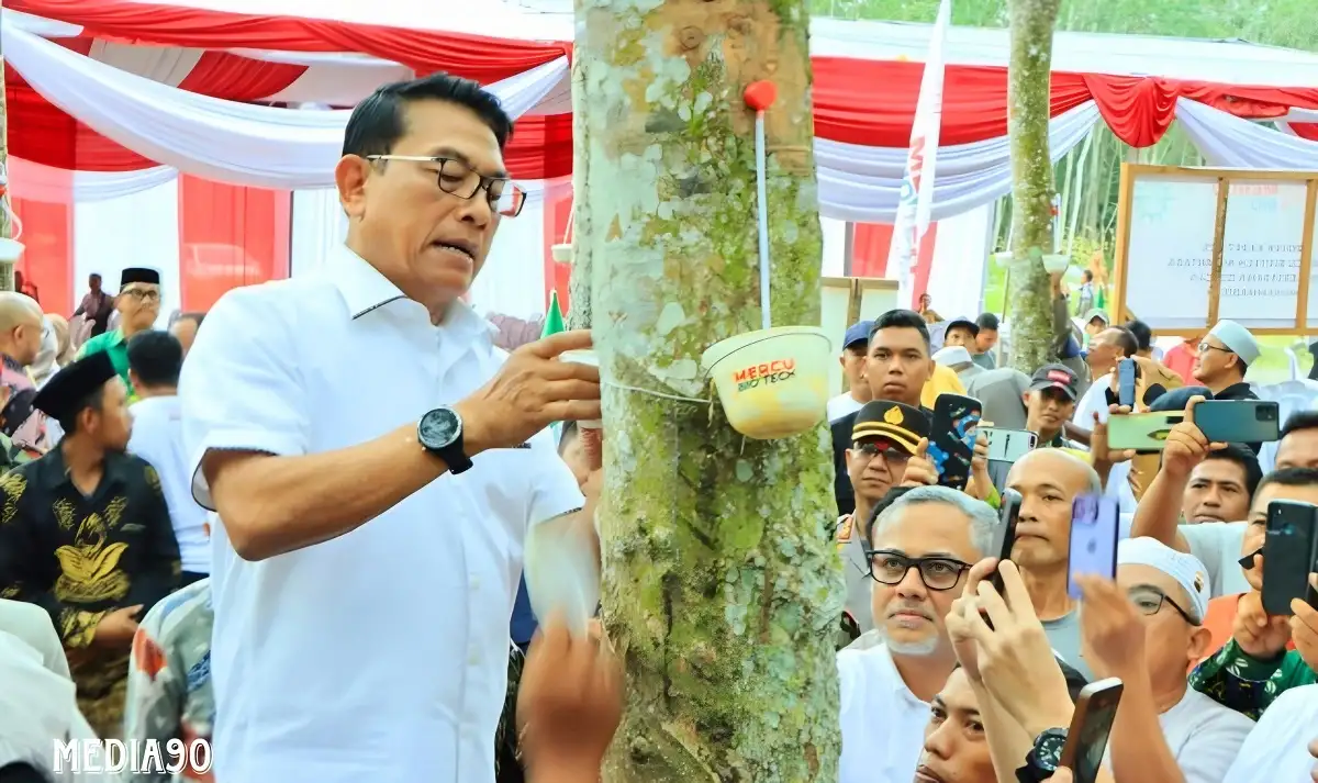 Kepala Staf Kepresidenan Tinjau Uji Coba Teknologi Sadap Karet di Tulang Bawang Barat