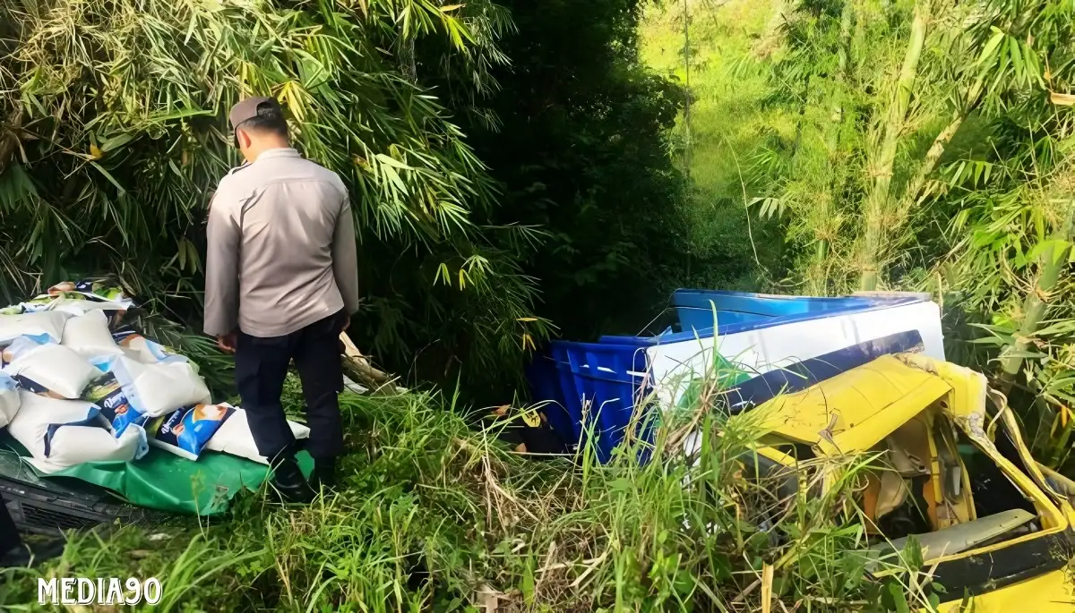Rem Blong, Truk Muatan Beras 10 Ton dari Kota Gajah Lampung Tengah, Terjun ke Jurang di Sekincau Lampung Barat