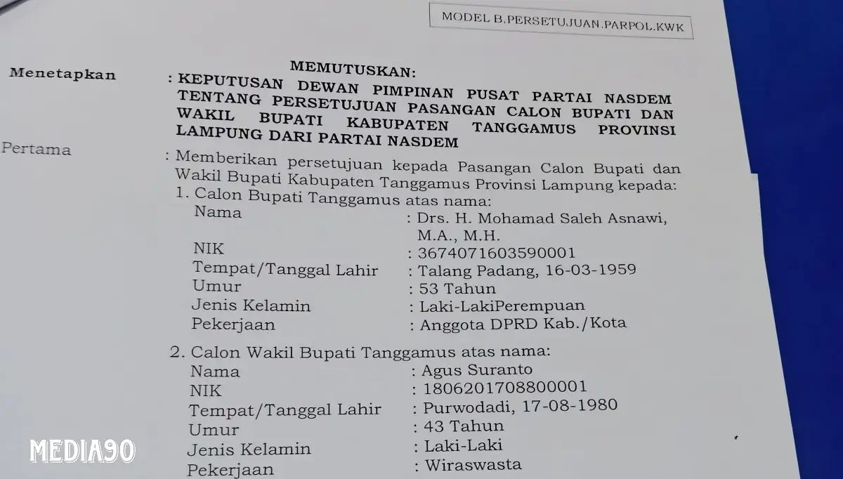 Jelang Daftar ke KPU, Partai Nasdem Alihkan Dukungan di Pilkada Tanggamus 2024 dari Dewi Handajani ke Saleh Asnawi