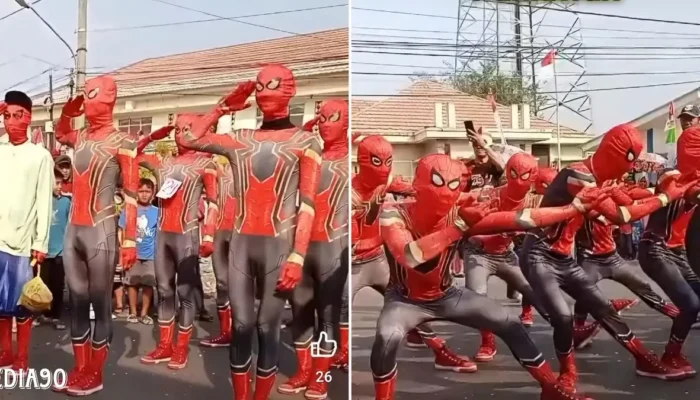 Pemuda Pekon Negeri Agung Tanggamus Tampil Nyentrik! Ikut Lomba Gerak Jalan HUT ke-79 RI dengan Kostum Spiderman