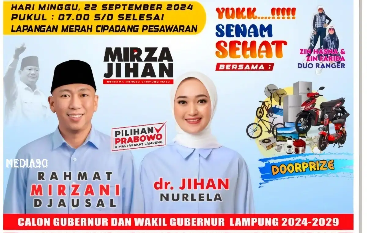 Berhadiah Motor, Minggu Mirza-Jihan Gelar Senam Sehat di Lapangan Merah Cipadang Gedong Tataan Pesawaran