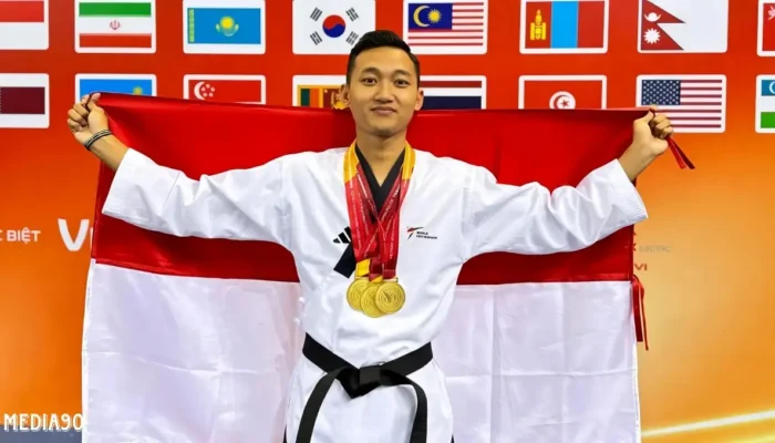 Bripda M. Rizky dari Polres Pesisir Barat Sabet Tiga Medali Emas di Kejuaraan Taekwondo Internasional Vietnam