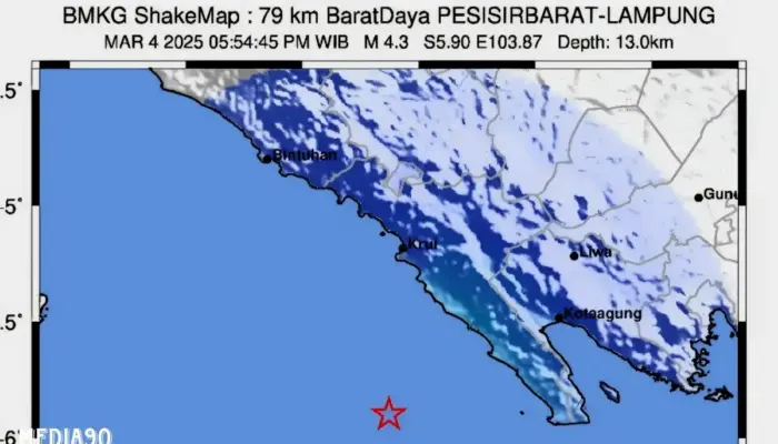 Gempa Tektonik Magnitudo 4,3 Guncang Pesisir Barat, Terasa Hingga Semaka Tanggamus Menjelang Buka Puasa
