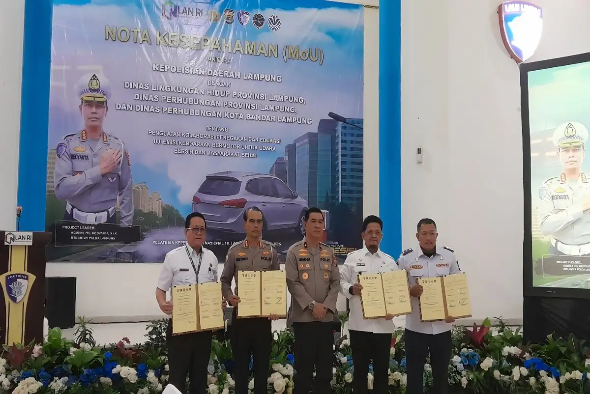 Ditlantas Polda Lampung Jalin Kolaborasi Edukasi Uji Emisi Kendaraan Bareng Dinas Lingkungan Hidup dan Dinas Perhubungan Lampung