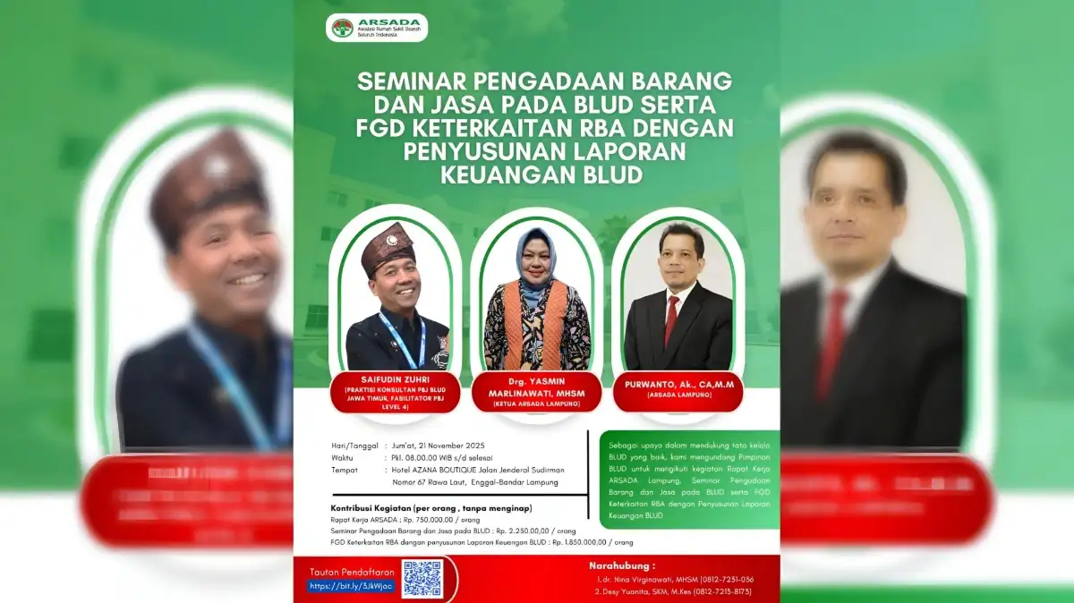 ARSADA Lampung Gelar Seminar dan FGD untuk Perkuat Tata Kelola BLUD Rumah Sakit Daerah 1 ARSADA Lampung Bahas Penguatan Tata Kelola BLUD Rumah Sakit Lewat Seminar dan FGD