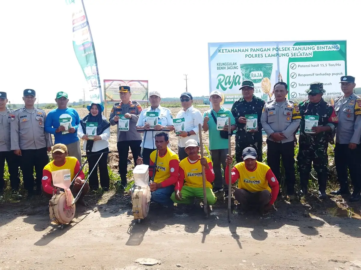 Polsek Tanjung Bintang Tanam Ribuan Bibit Jagung di Kebun PTPN untuk Dukung Ketahanan Pangan