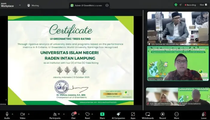 UIN Raden Intan Lampung Pertahankan Sertifikat Keberlanjutan Dunia dari UI GreenMetric 2025