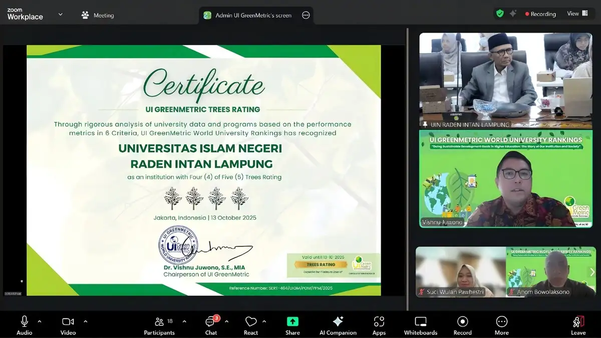 UIN Raden Intan Lampung Pertahankan Prestasi di Peringkat UI GreenMetric World University Rankings 2025