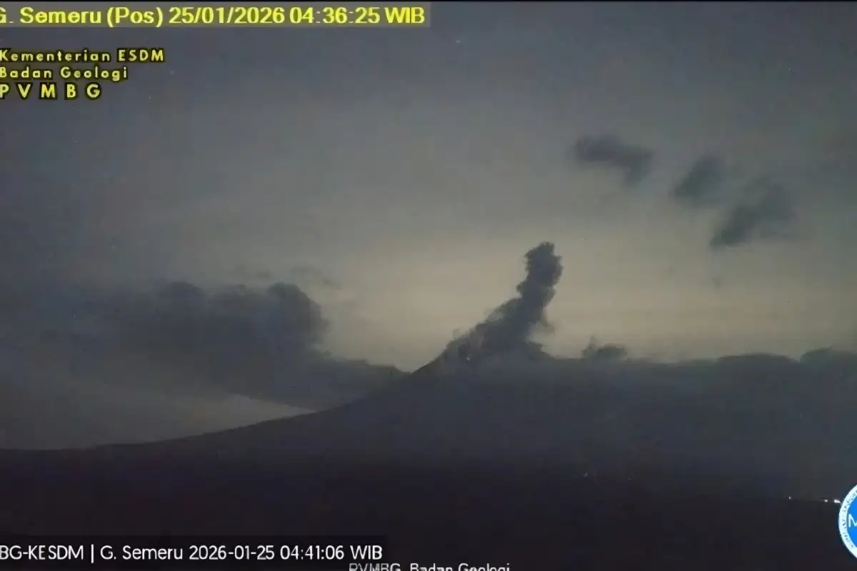 Gunung Semeru Kembali Erupsi, Kolom Abu Capai 800 Meter ke Arah Timur Laut