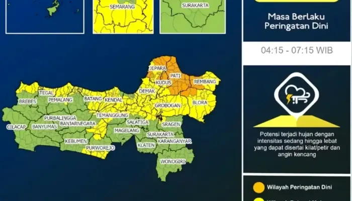 Waspada Cuaca Ekstrem di Jawa Tengah, Hujan Lebat Disertai Petir dan Angin Kencang Sejak Dini Hari