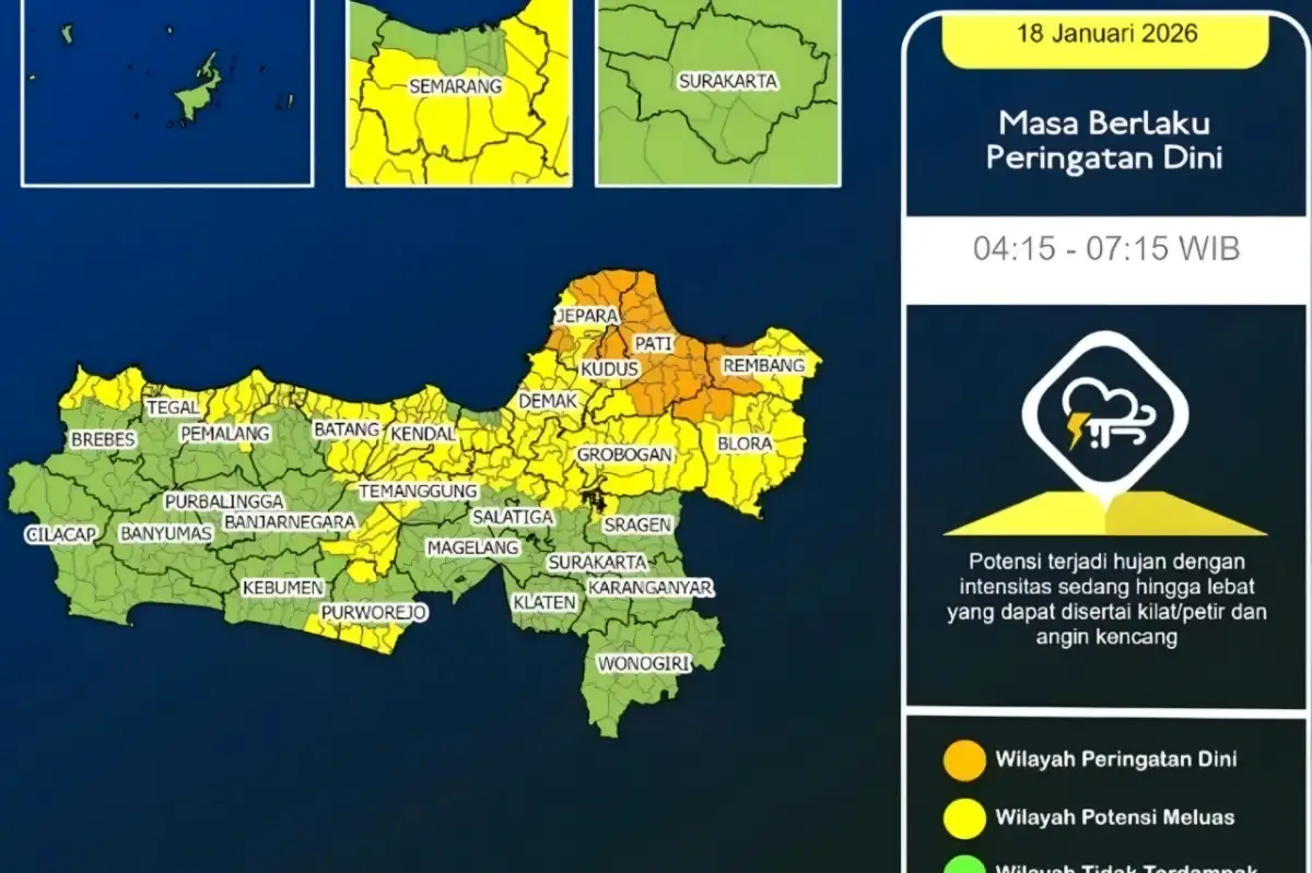 Peringatan Cuaca Ekstrem Jawa Tengah: Hujan Lebat Disertai Petir dan Angin Kencang Sejak Dini Hari