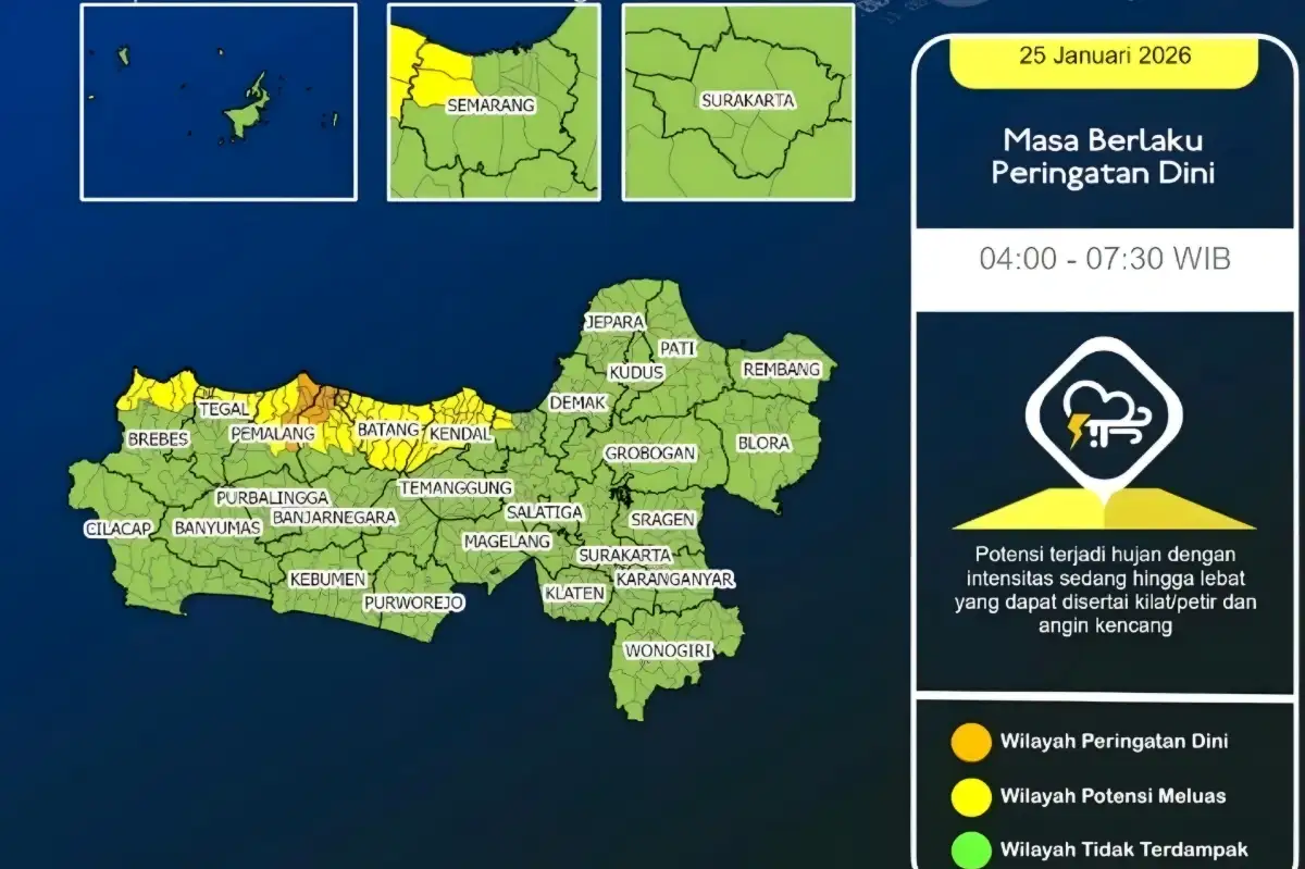 Peringatan Dini! Hujan Lebat dan Petir Berpotensi Guyur Jawa Tengah Pagi Ini