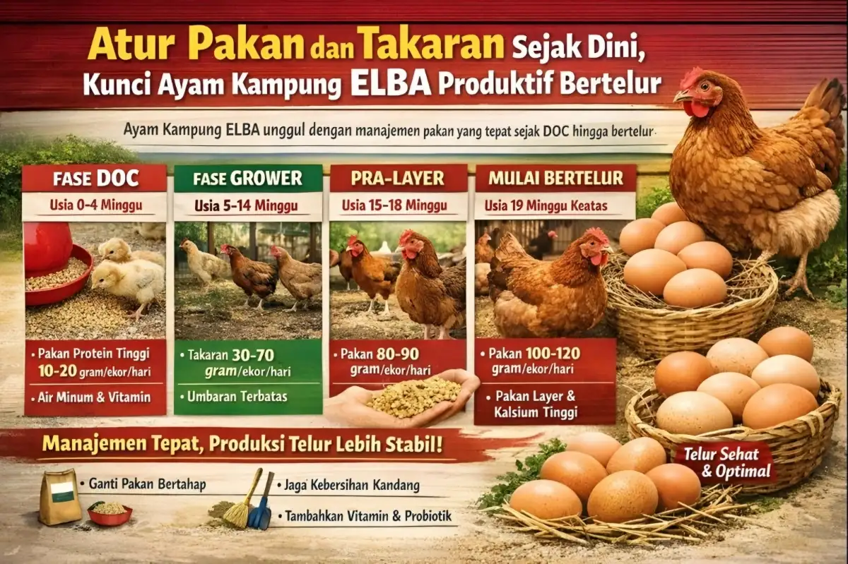 Produktivitas Tinggi! Pakan dan Takaran Tepat Bikin Ayam Kampung ELBA Gacor Bertelur