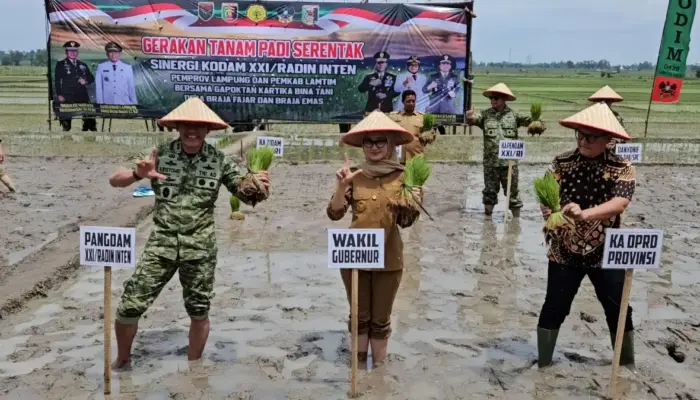 Kodam XXI Radin Inten Dorong Lompatan Produksi Pangan Lewat Tanam Padi Serentak di Lampung Timur