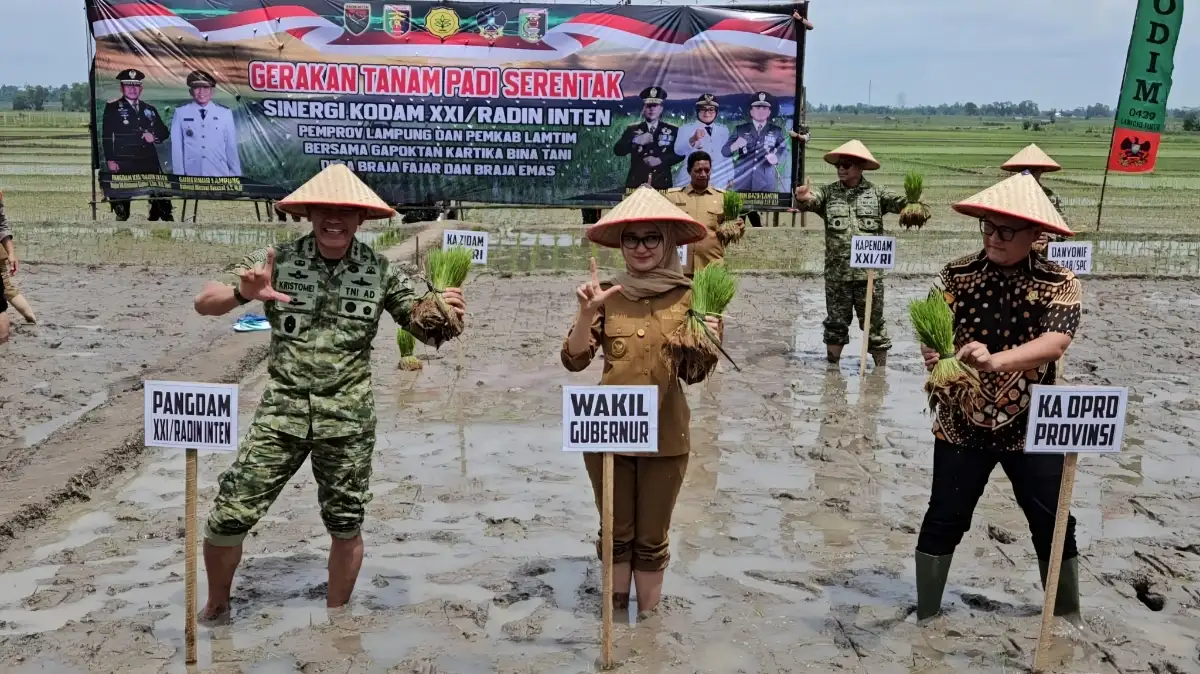 Program Tanam Serentak di Lampung Timur, Kodam Radin Inten Targetkan Lompatan Produksi Beras