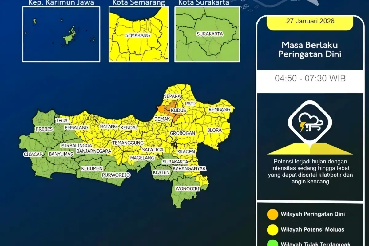Waspada! Hujan Lebat dan Petir Diprediksi Mengguyur Hampir Seluruh Jawa Tengah Pagi Ini