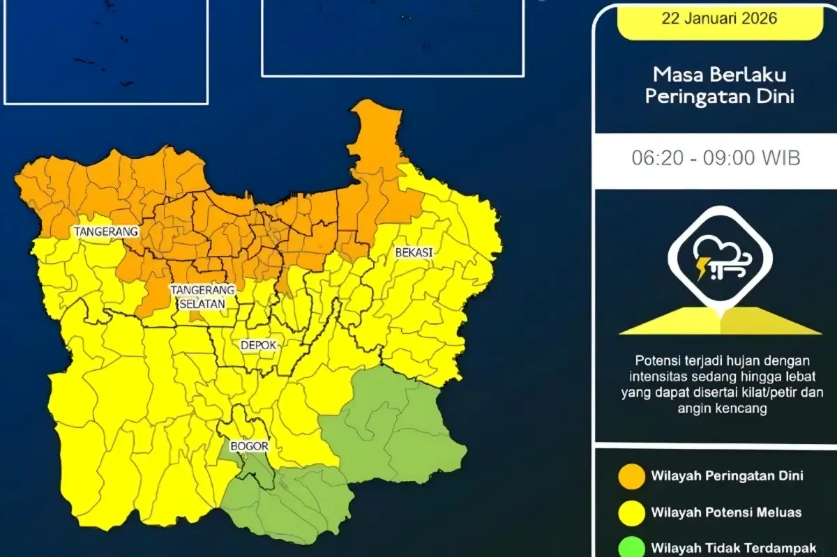 Waspada Jabodetabek! Hujan Lebat Disertai Petir Berpotensi Guyur Pagi Ini, Puluhan Wilayah Dapat Peringatan Dini