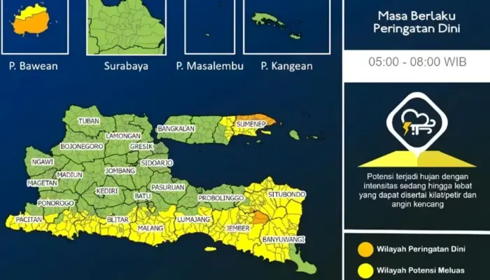 Peringatan Dini! Hujan Lebat Berpetir Berpotensi Guyur Puluhan Wilayah Jawa Timur Pagi Ini