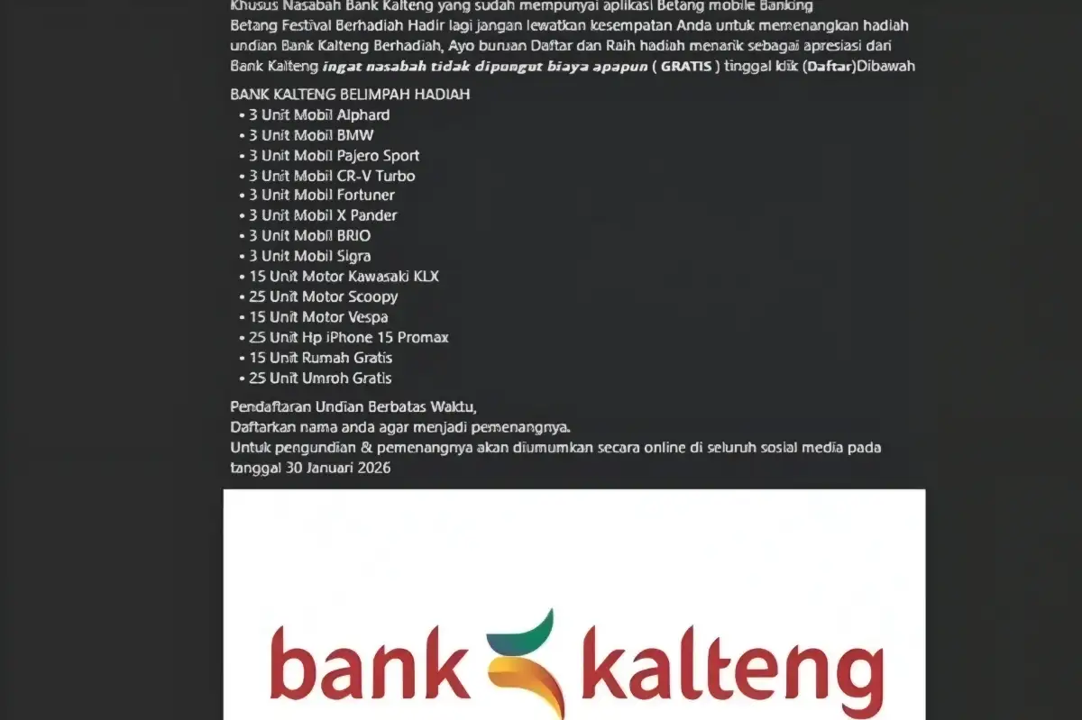 Waspada Penipuan, Tautan Undian Bank Kalteng Betang Berhadiah Ternyata Hoaks
