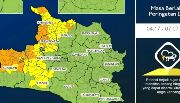 Peringatan Dini Cuaca Jawa Barat 18 Februari 2026: Hujan Lebat, Petir, dan Angin Kencang Sejak Pagi