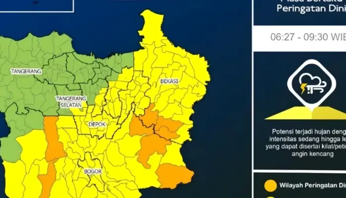 Peringatan Dini Cuaca Jabodetabek 22 Februari 2026, Hujan Lebat Disertai Petir
