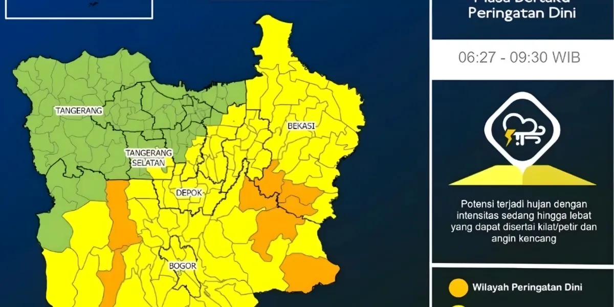 Cuaca Jabodetabek Hari Ini 22 Februari 2026, Waspada Hujan Lebat, Petir, dan Angin Kuat