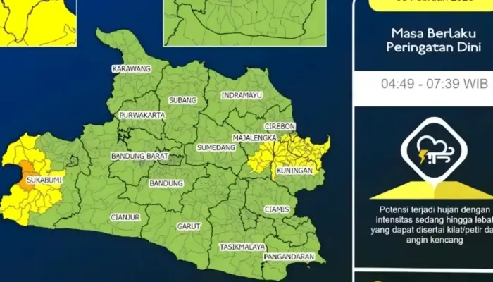Prakiraan Cuaca Jawa Barat Hari Ini, Hujan Lebat Disertai Petir Berpotensi Landa Sukabumi hingga Cirebon