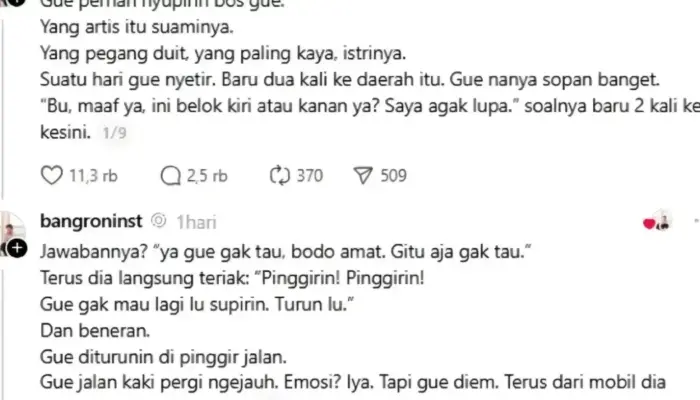 Viral di Threads, Mantan Sopir Artis Curhat Diperlakukan Kasar dan Tekanan Mental Berat
