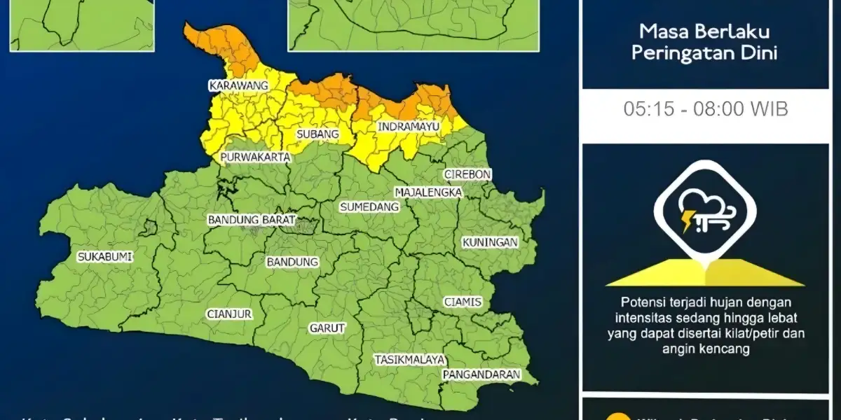 Hujan Lebat Guyur Jawa Barat Pagi Ini, Pesisir hingga Karawang Diminta Waspada Petir dan Angin Kencang