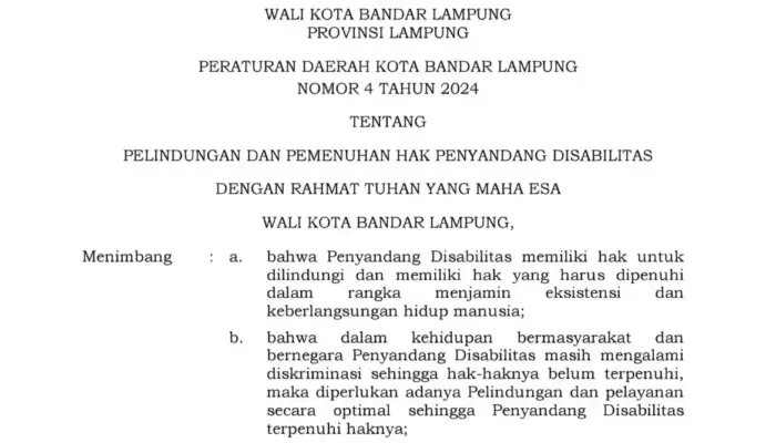 Implementasi Perda Disabilitas di Bandar Lampung Dinilai Belum Optimal
