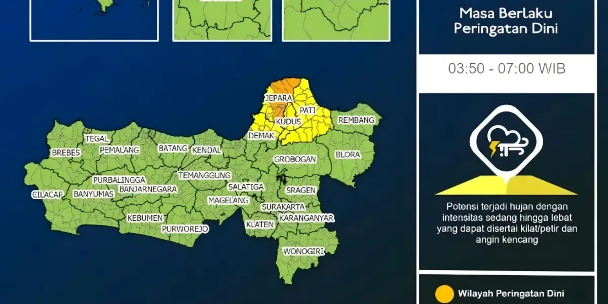 Pagi Hari di Jawa Tengah Dilanda Cuaca Ekstrem, BMKG Prediksi Hujan dan Petir di Pati–Demak