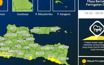 Peringatan Dini BMKG: Hujan Disertai Petir dan Angin Kencang Landa Jawa Timur 13 Februari 2026