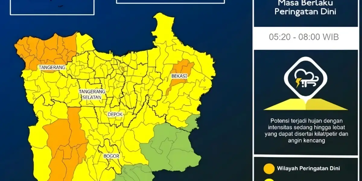Peringatan Dini Cuaca Jabodetabek 2 Februari 2026, Waspada Hujan Lebat