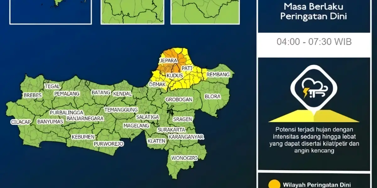 Waspada! Hujan Lebat Disertai Petir Landa Jateng, Pati sampai Jepara Termasuk Zona Risiko