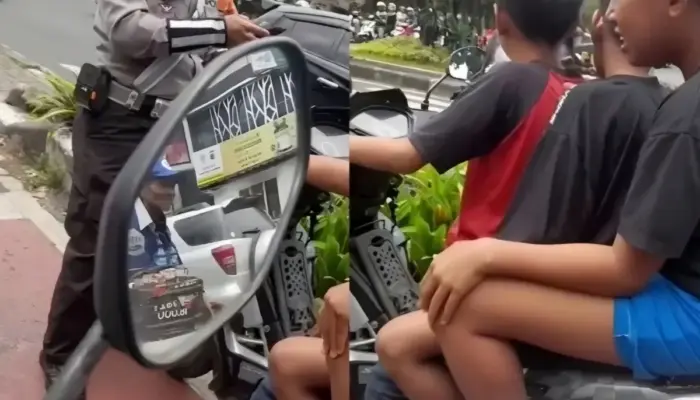 Nekat Tanpa Helm, Tiga Anak Di Bawah Umur Naik Motor di Lampu Merah, Polisi Beri Teguran Humanis