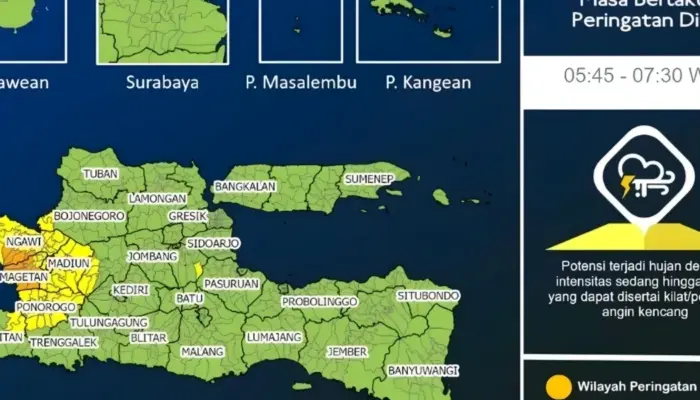 Peringatan Dini Cuaca Jawa Timur 26 Maret 2026: Hujan Lebat, Petir, dan Angin Kencang Sejak Pagi