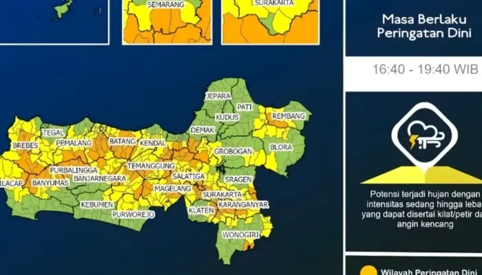 Peringatan Dini Cuaca Jawa Tengah 14 Maret 2026: Hujan Lebat dan Angin Kencang Berpotensi Terjadi hingga Malam