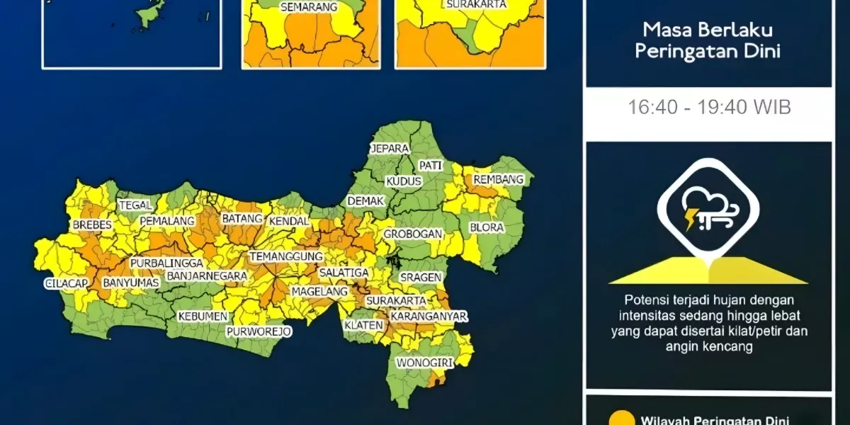 Peringatan Dini Cuaca Jawa Tengah 14 Maret 2026: Potensi Hujan Lebat hingga Malam