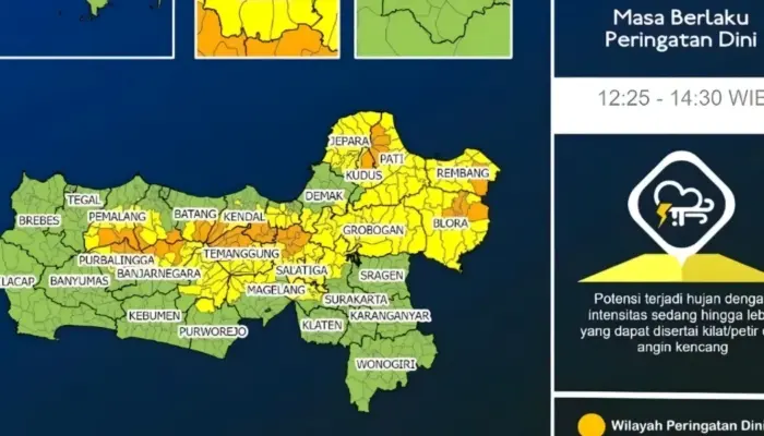 Prakiraan Cuaca Jawa Tengah: Hujan Lebat Disertai Petir Berpotensi Meluas Sore Ini