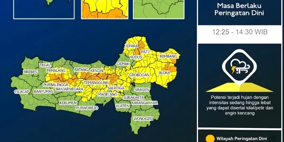 Update Cuaca Jawa Tengah Hujan Lebat Disertai Petir Berpotensi Meluas Sore Hari
